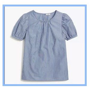 J Crew Blue/ White Striped Puff Sleeve Blouse S